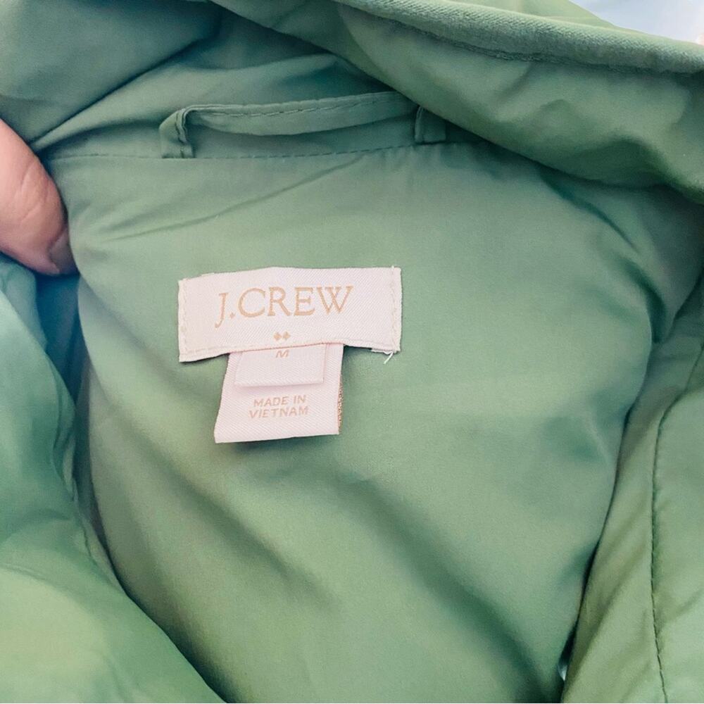 J CREW Olive Green Quilted Puffer Down Gold Zip Vest Jacket Layer Pockets M - Picture 7 of 9